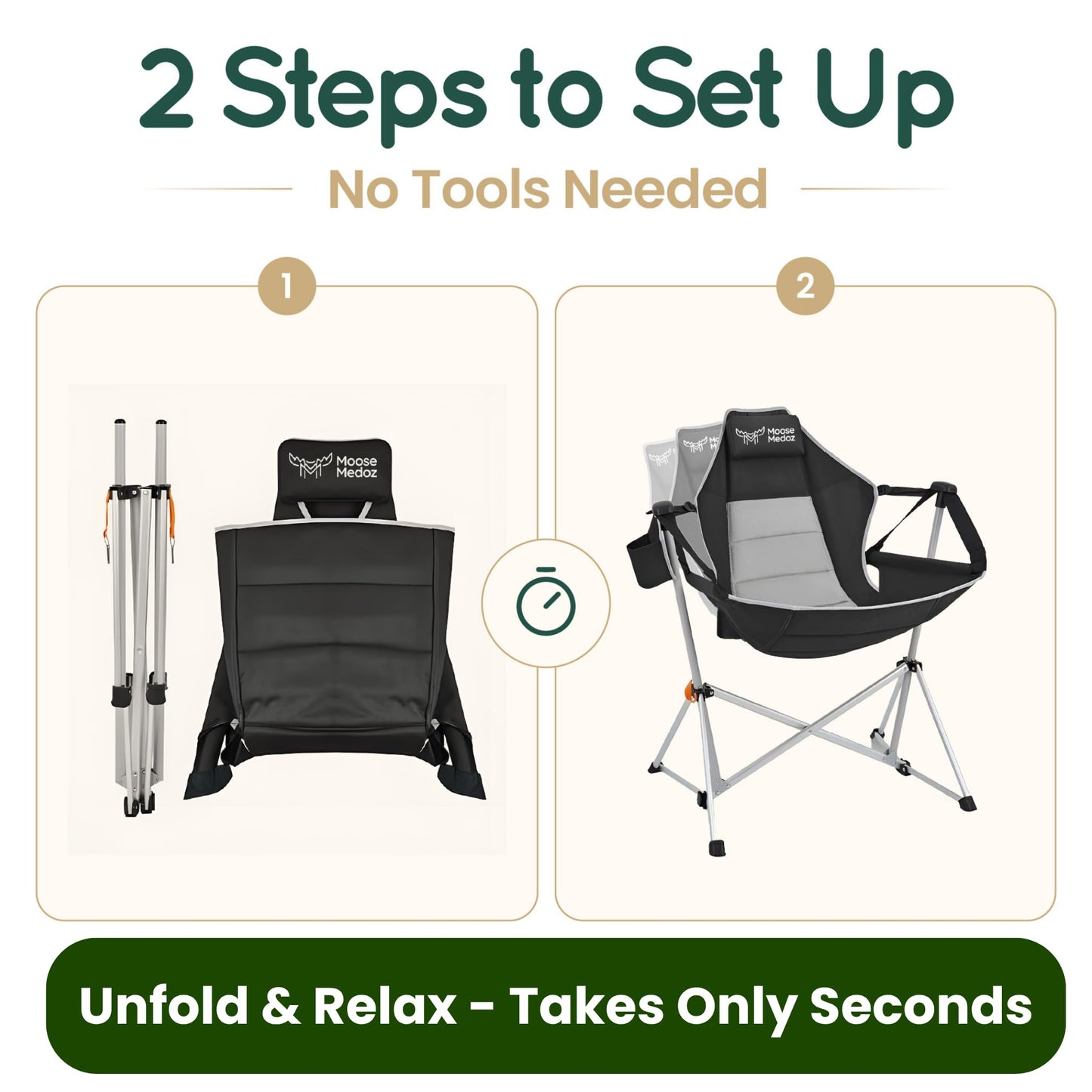 Moose Medoz Hammock Camping Chair – Folding Swing Chair with Headrest & Cup Holder, 300 lbs Support, Breathable Mesh, Portable & Lightweight for Outdoor, Camping, Fishing, Patio & Travel