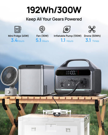 Portable Power Station 300W, 192Wh Large Power Bank with 110V AC Outlet, LiFePO4 Battery Backup,8-Ports Solar Generator Fast Charging for Camping, Hurricane Emergency, Outdoor,Home(Solar Optional)