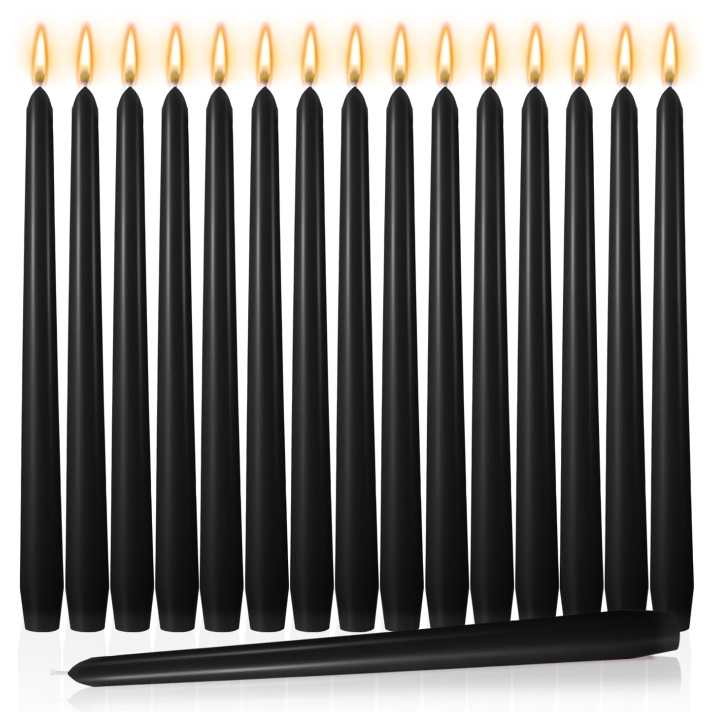 MTLEE 16 Pcs 10 Inch Long Tapered Candle Stick Bulk Smokeless Unscented Burning Candlestick Paraffin Wax with Cotton Wick for Valentine's Day Baby Shower Wedding Holiday Party Church (Black)