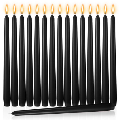 MTLEE 16 Pcs 10 Inch Long Tapered Candle Stick Bulk Smokeless Unscented Burning Candlestick Paraffin Wax with Cotton Wick for Valentine's Day Baby Shower Wedding Holiday Party Church (Black)