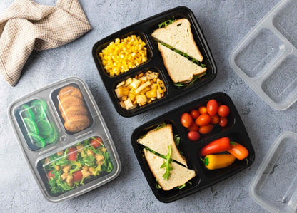 Bento Lunch Boxes - 2 Compartment, Plastic - Case of 96 - For Meal Prep, Lunches & Takeout