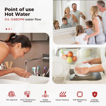 CAMPLUX Tankless Water Heater Electric 120V, 3500W Point of Use Instant Hot Water Heater, Save Space for Sink Wall Mounted LED Digital Display CSA Certified
