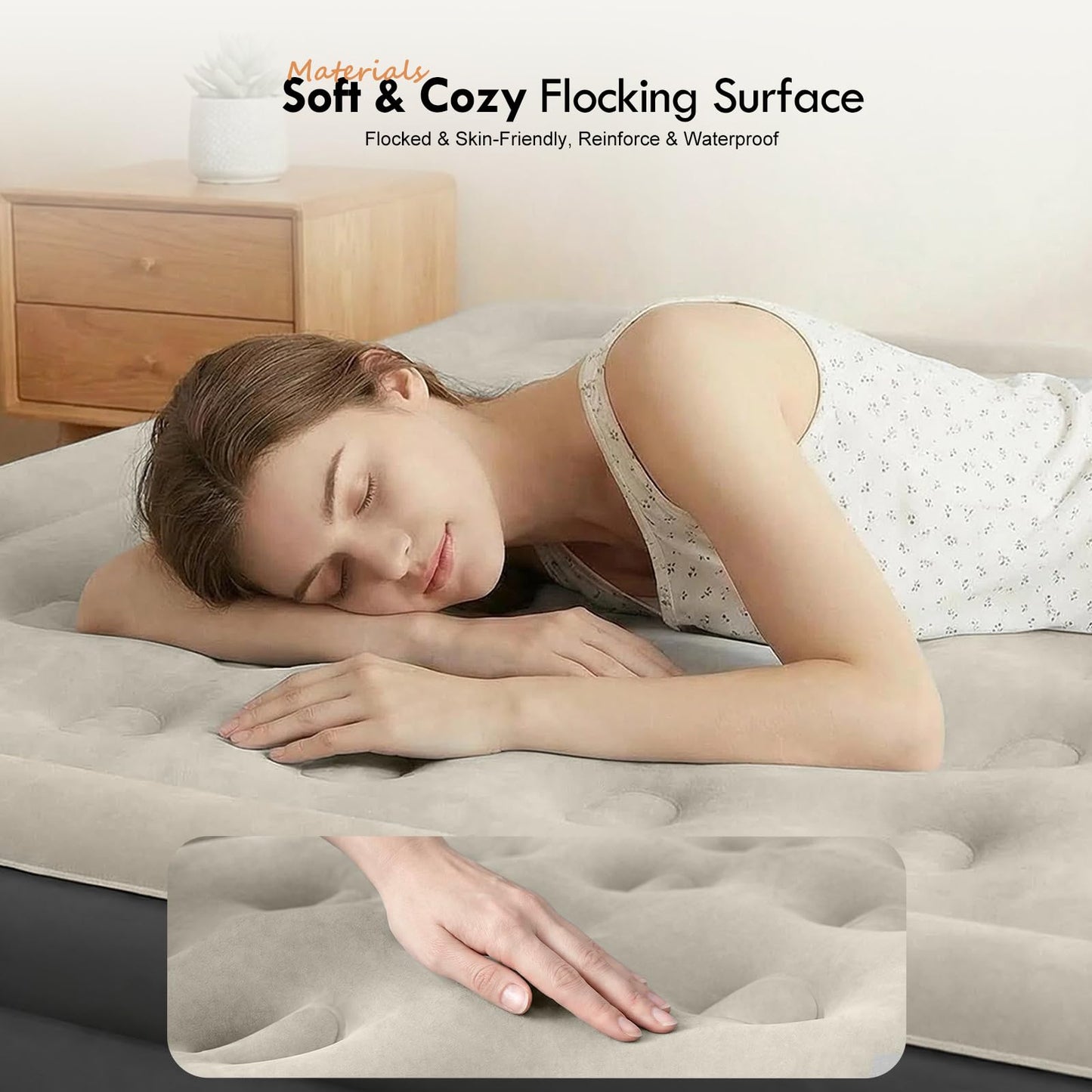 DIMAR GARDEN King Size Air Mattress with Headboard and Pump,Blow Up Mattress Inflatable Bed with Pillows