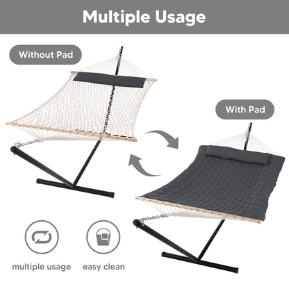 SUNCREAT Hammocks for Outside with Stand, Extra Large 2 Person Hammock with Stand, Carrying Bag, Dark Gray Drops