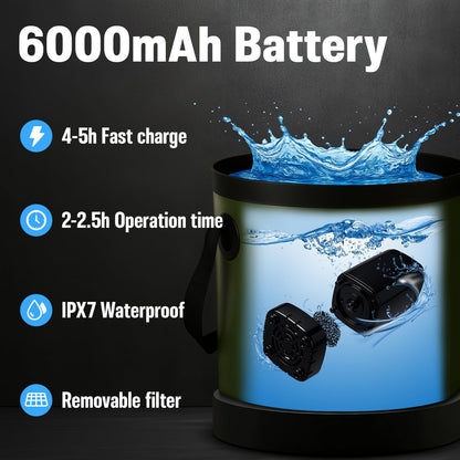 Portable Shower with Heater, Pop Up Camping Shower Privacy Tent Kit with LED Lights, 6000mAh Rechargeable Shower Pump, 6.6 Gal Foldable Bucket, Outdoor Camp Shower Kit for Travel, Pet Bath, Car Wash