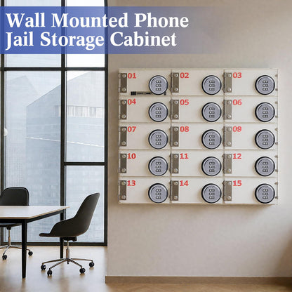 Reallnaive 15 Slots Cell Phone Locker with Combination Lock, Cell Phone Storage for Classroom, Clear Acrylic Storage Cabinet Bin, Wall Mounted for School Students Office Factory Employees