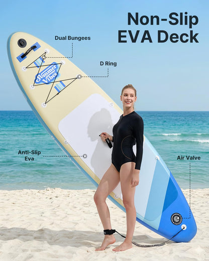 YOTTOY Inflatable Stand Up Paddle Board,Stable Lightweight 10' SUP with Non-Slip EVA Deck, Premium Paddleboard Accessories, Three-Fin System & Carry Bag,All-Around Inflatable SUP (Sky Blue)