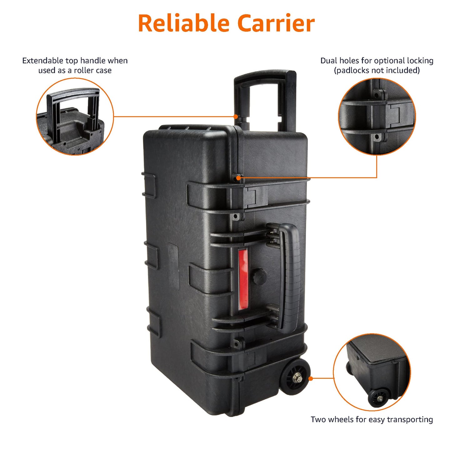 Amazon Basics Hard Protective Camera Case with Wheels, Large, Black, 22"L x 14"W x 9.8"H