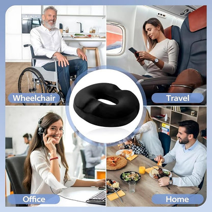Persacom Donut Pillow Seat Cushion - Memory Foam Seat Chair Cushion for Tailbone Pain Relief, Postpartum Pregnancy and Hemorrhoids Donut Chair Lifting Cushions for Men and Women Home & Office (Black)