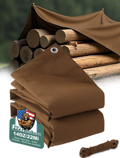 Erfolkerz Canvas Tarp 16x20ft 22Mil Water-Resistant Tarps with Aluminum Grommets, 14OZ UV-Resistant Tarpaulin,Heavy-Duty Multi-Use Cloth Covers for Wood/Car/Roof/Boat/Camp/Canopy