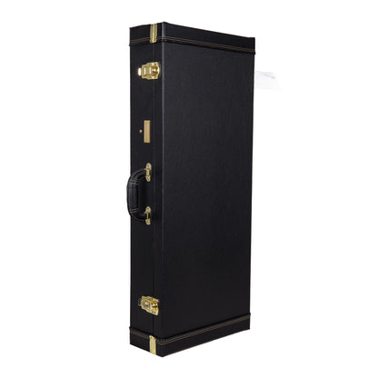Crossrock Hard-Shell Wooden Case fits F-style Mandola-Stainless Steel Latches, Sponge Lining, Metal Feet, Storage Space - Black (CRW620MLBK-R)