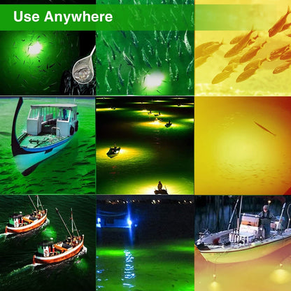 300W 36000lm Underwater Fishing Light, IP68 Waterproof Aluminum Super Bright Night Fish Attracting Submersible LED Lamp Lure Bait Finder for Freshwater Saltwater Sea Kayak Ice Dock (Green)