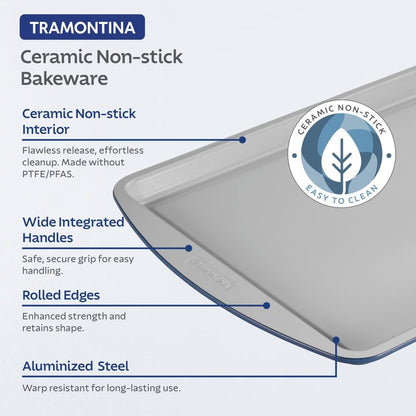 Tramontina Rise 8-Piece Ceramic Baking Pans Set, Non stick Essential Bakeware for Cookies, Loafs, Cakes, Brownies and Muffins