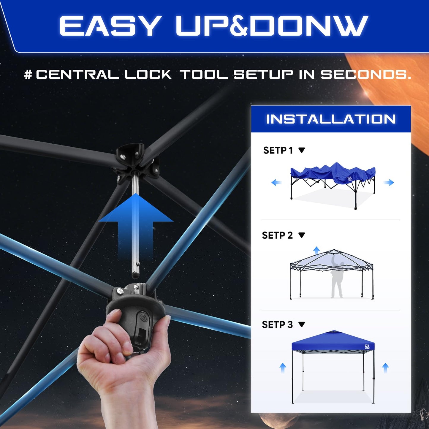 FANPAT 10x10 Pop Up Canopy Tent,300D Silver-Coating Top,1-Person Setup Commercial Heavy Dury Canopy Tent Instant Portable Shelter and Carry Bag, Bonus 8 Stakes and 4 Weights(Blue)