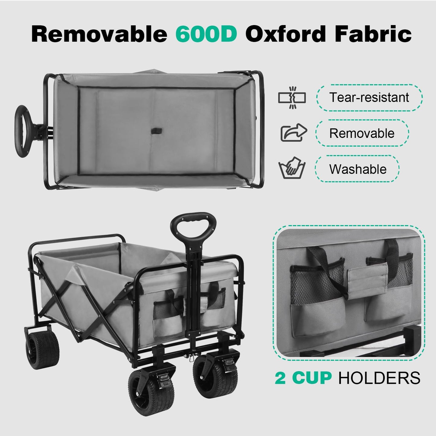 MMQ Heavy-Duty Folding Wagon with 550lbs Weight Capacity, Collapsible Wagon with Big Wheels - Robust Construction, Spacious Interior, Adjustable Rolling Carts, Outdoor Folding Camping Wagons, Portable