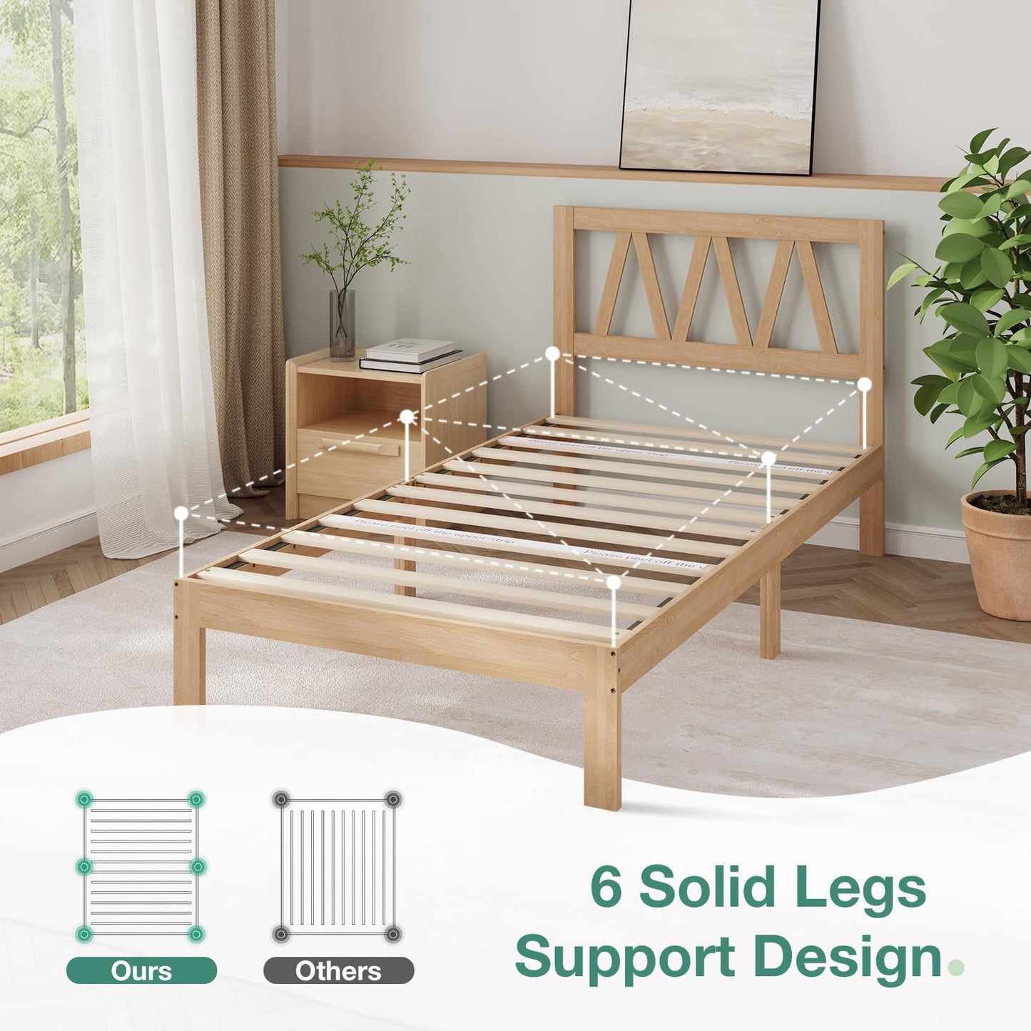 Novilla Twin Bed Frames Wood Twin Size Bed Frame with 8.5 Inch Space Underneath, BedFrame with Headboard Solid Wood Bed Frame Foundation No Box Spring Needed, Easy Assembly