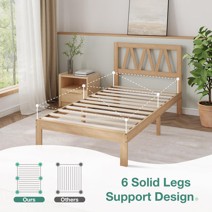Novilla Twin Bed Frames Wood Twin Size Bed Frame with 8.5 Inch Space Underneath, BedFrame with Headboard Solid Wood Bed Frame Foundation No Box Spring Needed, Easy Assembly