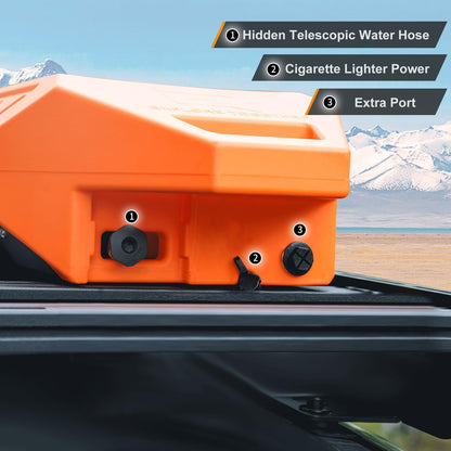 Tecoom 8 Gallon Pressurized Water Tank for Camping Shower Portable Off-Road Vehicles Pick up Truck SUV RV Water Storage Tank for Overlanding Road Shower Outdoor Activities Water Supply, Orange