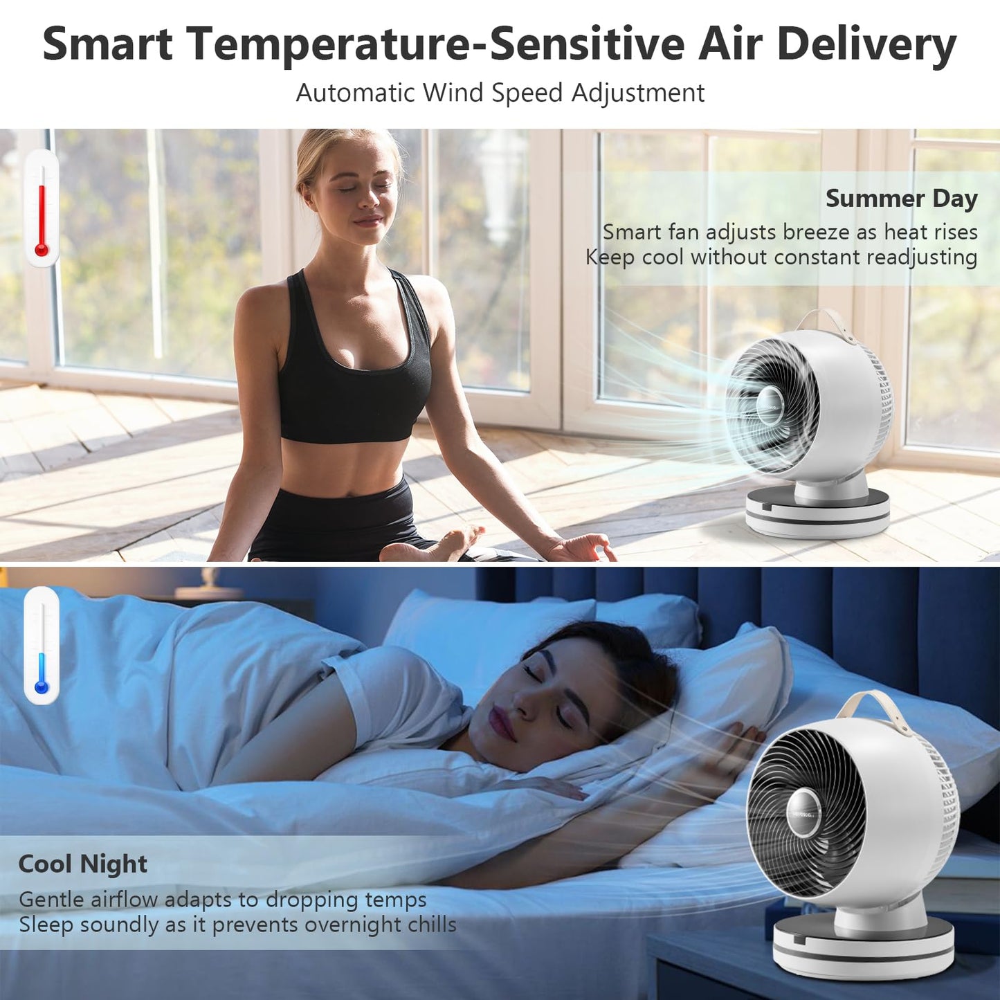 Leavesden Air Circulator Fan 0dB Quiet 15.75 Inch Table Fans for Bedroom, 12 Speeds, 12H Timer, Auto Temperature Control Oscillating Fan Desk Fan with Remote for Home Office Dorm