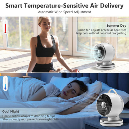 Leavesden Air Circulator Fan 0dB Quiet 15.75 Inch Table Fans for Bedroom, 12 Speeds, 12H Timer, Auto Temperature Control Oscillating Fan Desk Fan with Remote for Home Office Dorm