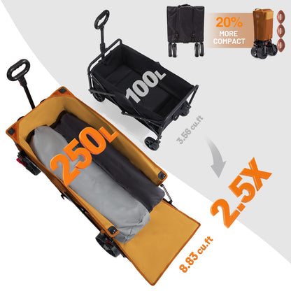 Timber Ridge 47" L Collapsible Wagon with Tailgate & Brake, 300 lbs Heavy Duty Beach Wagon with All-Terrain Big Wheels, 250L Foldable Utility Cart for Sand Camping Sports Shopping, Orange
