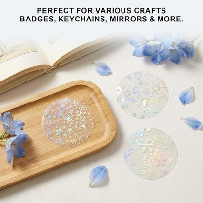 200 PCS Badge Film for Your 58mm / 2.25 in (Approx. 2-1/4 inch) Round Button Maker Machine，8 Different Holographic Button Making Supplies Film (200pcs Sand Star for 2.25inch Badge)