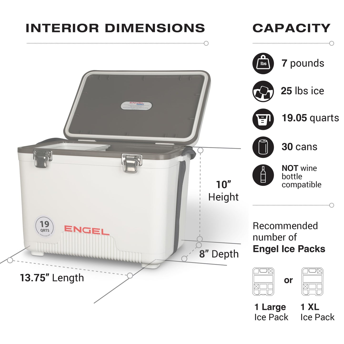 Engel UC19 19qt Leak-Proof, Air Tight, Drybox Cooler and 32°F Cooler Packs for Boating, Camping, Fishing, Hiking & Food Storage