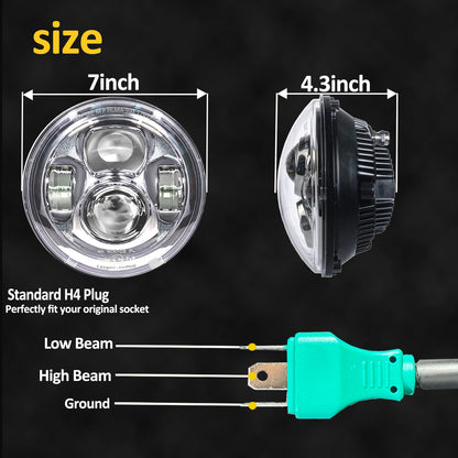 7 inch Motorcycle LED Headlight 4.5" Fog Passing Lights DOT SAE Approved, Compatible with Davidson Fat Boy Street Glide Heritage Softail Road King Switchback Electra Glide Ultra Classic Chrome