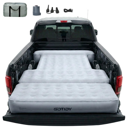 Comfortable Fabric Texture Truck Bed Mattress 5.5-5.8ft for Full-Size Pickup with extender, Truck Bed Air Mattress Customized for Tundra/ F150/ Silverado/ Ram1500, with Bult-in-Air Pump,Camping