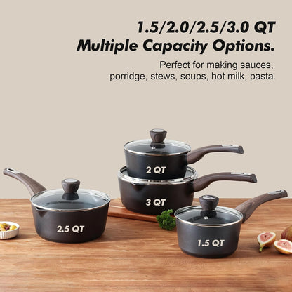 SENSARTE Nonstick Saucepan Set - 2.0 & 3.0 Quart Cooking Pots with Lid | Induction Compatible, Easy to Clean, PFOA Free