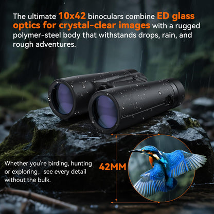 VOTJPYS 10x42 ED Binoculars for Adults, High Powered Waterproof Binoculars with ED Glass, Super Bright Clear Vision for Bird Watching, Hiking, Wildlife Viewing, and Outdoor Activities