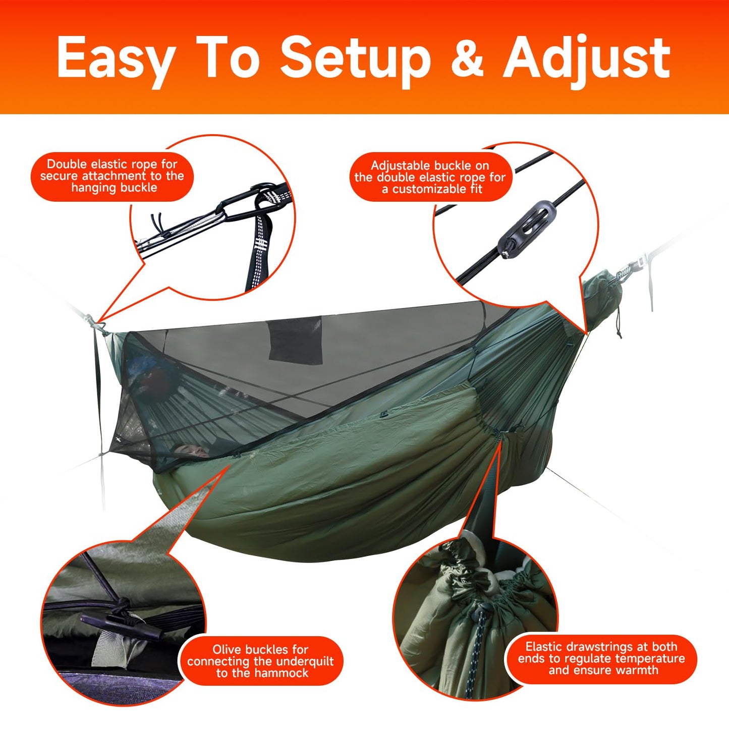 11Ft All-in-one Hammock Tent with Underquilt, Warm Insulation Ultralight 4 Season Under Quilt for Hammocks, Portable for Hiking, Backpacking
