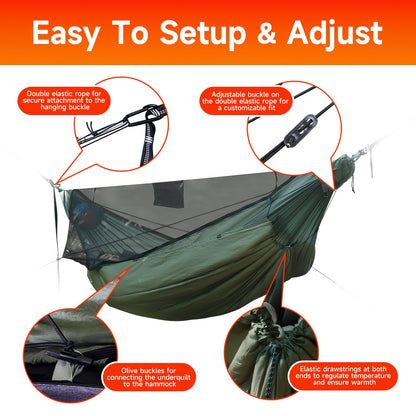 11Ft All-in-one Hammock Tent with Underquilt, Warm Insulation Ultralight 4 Season Under Quilt for Hammocks, Portable for Hiking, Backpacking