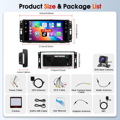 4+64G Car Stereo Radio for Jeep Wrangler JK Dodge Chevrolet RAM 1500 7" IPS Touch Screen Bluetooth Audio with CarPlay Android Auto GPS Navigation Mirror Link WiFi FM AM RDS Backup Camera MIC