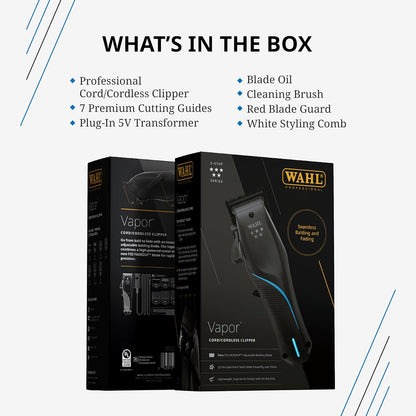 Wahl Professional 5 Star Vapor Clipper Corded and Cordless Operation F32 Adjustable Balding Blade Adaptable Speed