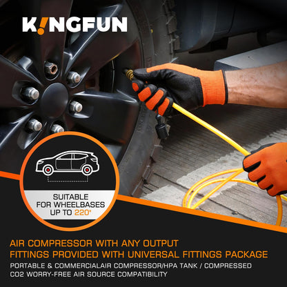 Kingfun 4 Tire Inflation & Deflation System, Rapid High Flow 4 Way Tire Inflator Hose Kit with Digital Pressure Gauge, Fits Up to 220" Wheelbase for Off-Road, Jeep, Truck, SUV