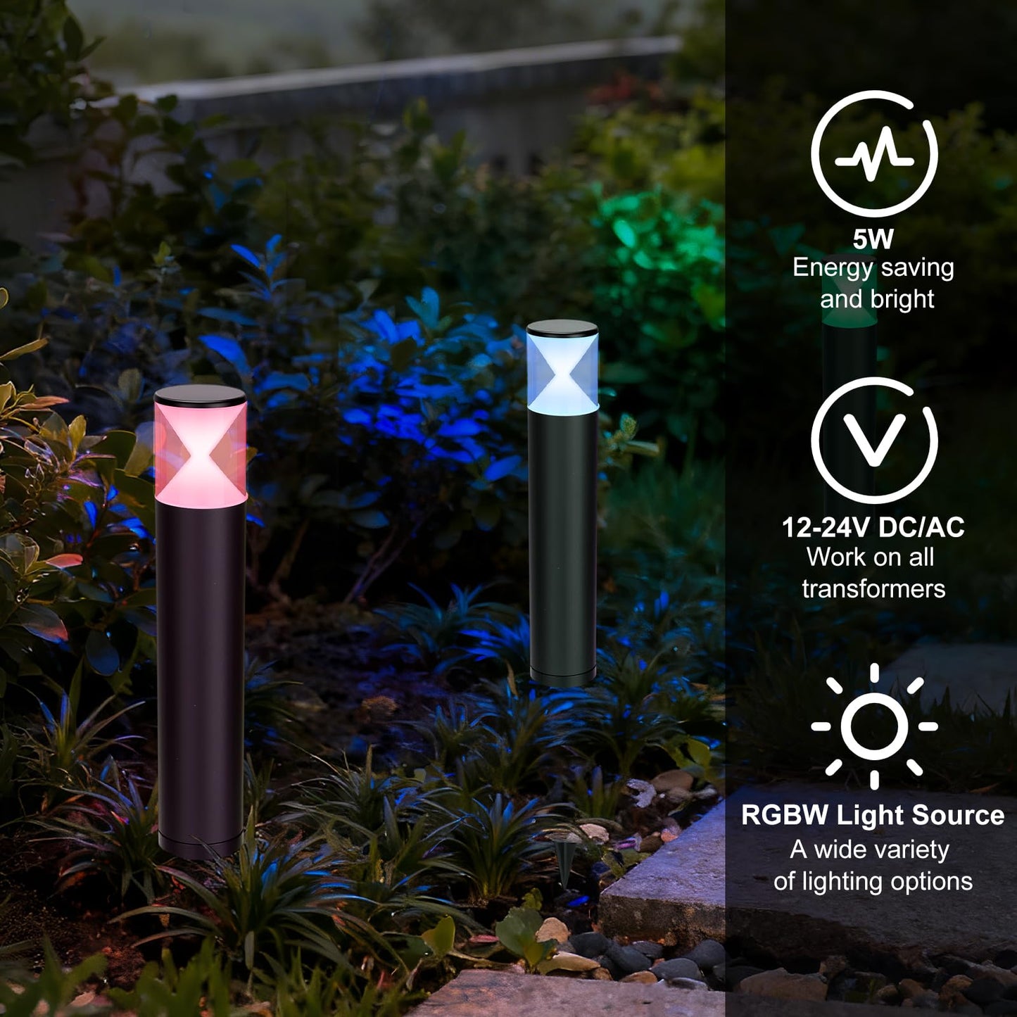 TRIPLE RABBIT Landscape Pathway Lights with APP Control, 12V Low Voltage Outdoor Garden Lighting, IP65 Waterproof LED Bollard Path, Warm White Walkway for Yard Lawn Driveway and Pathways (6Pack)