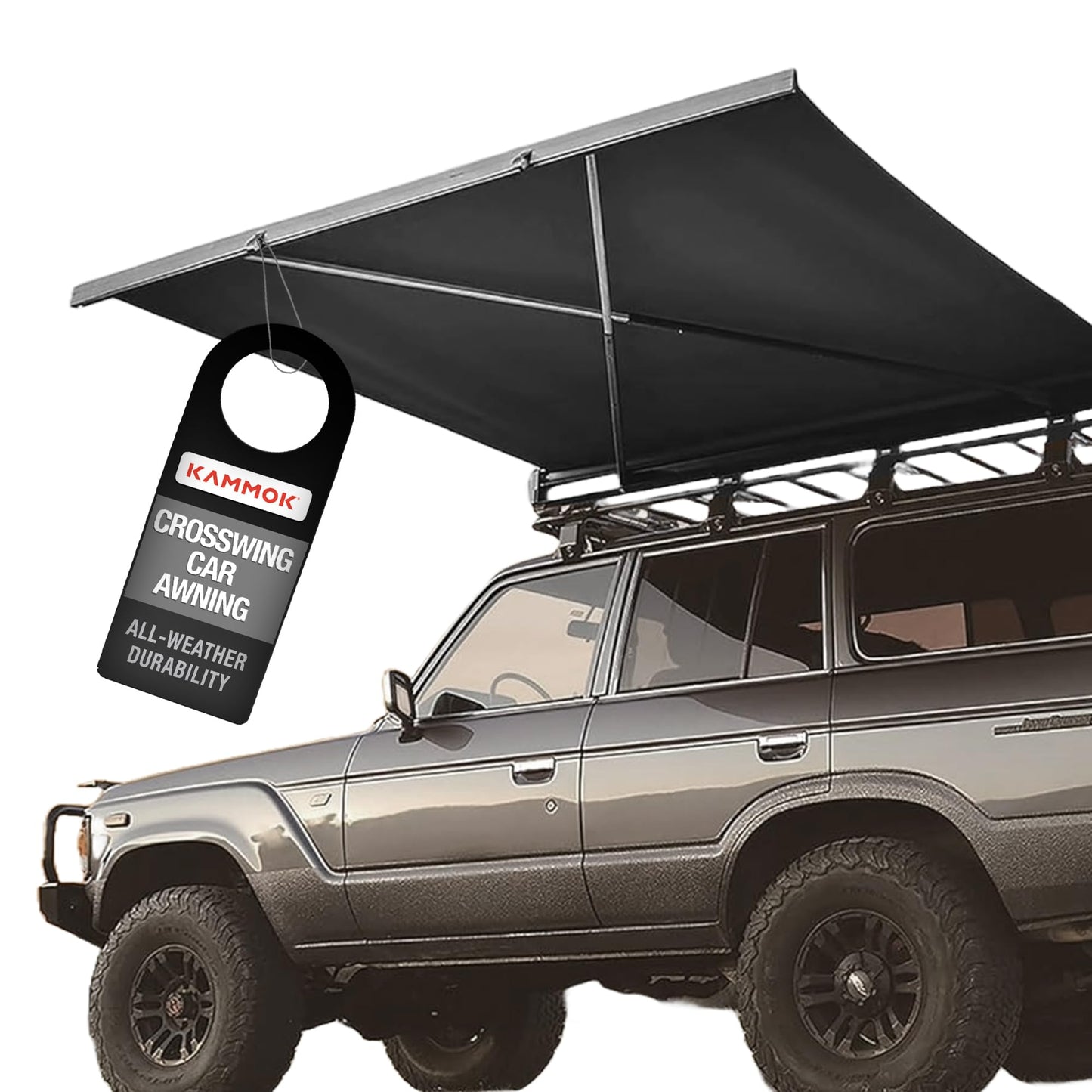 KAMMOK CROSSWING: Car Awning | Three-Second Deployment | No Supports Required | All-Weather Durability | Adjustable Coverage | Charcoal Gray 7 ft