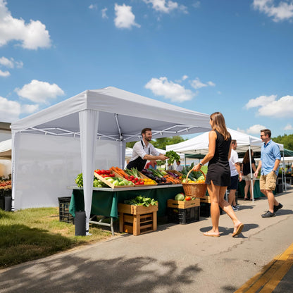 Vinabilia 10x10 Pop Up Canopy with Sidewalls, Instant Portable Canopy Tent with Carry Bag for Commercial Events, Camping, Parties - White
