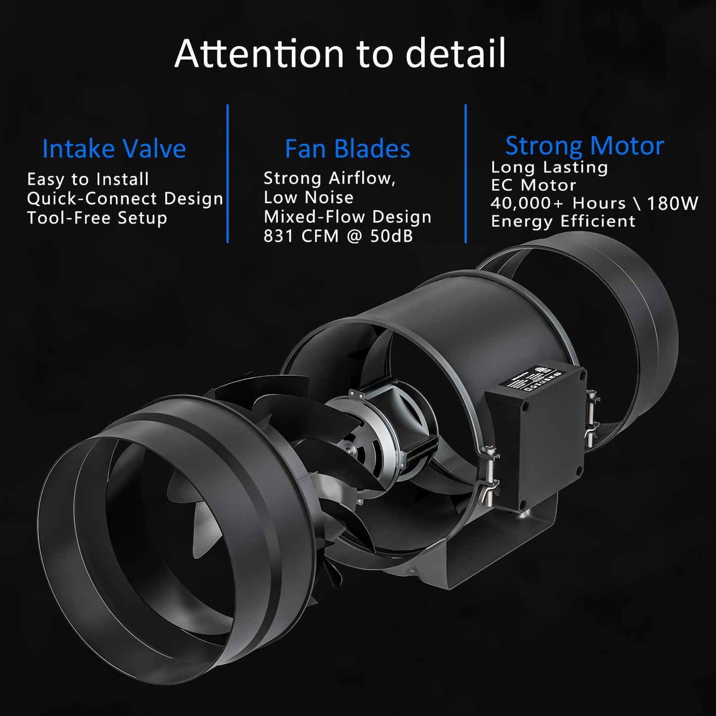 Toolazy 8 Inch Inline Duct Fan with WiFi App Control, 831 CFM Quiet EC Motor Ventilation Fan with Temperature Humidity Sensor, Smart Exhaust Fan for Large Grow Tent, Hydroponics, HVAC, Commercial Use