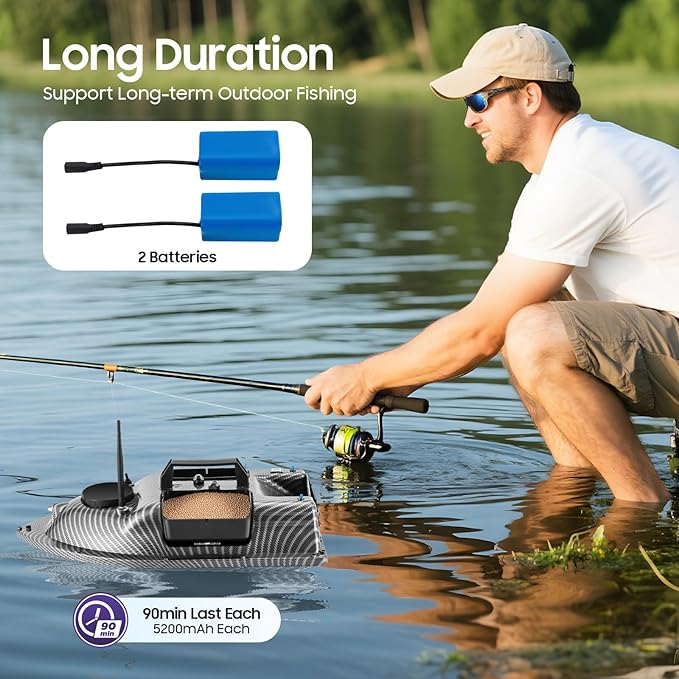 Bait Boat RC Fishing Bait Boat with GPS Positioning Auto-Return System with 16 Positioning Points 600M Range 4.4LBS Loading Capacity Dual 5200mAh Batteries and Carrying Bag for Fishing