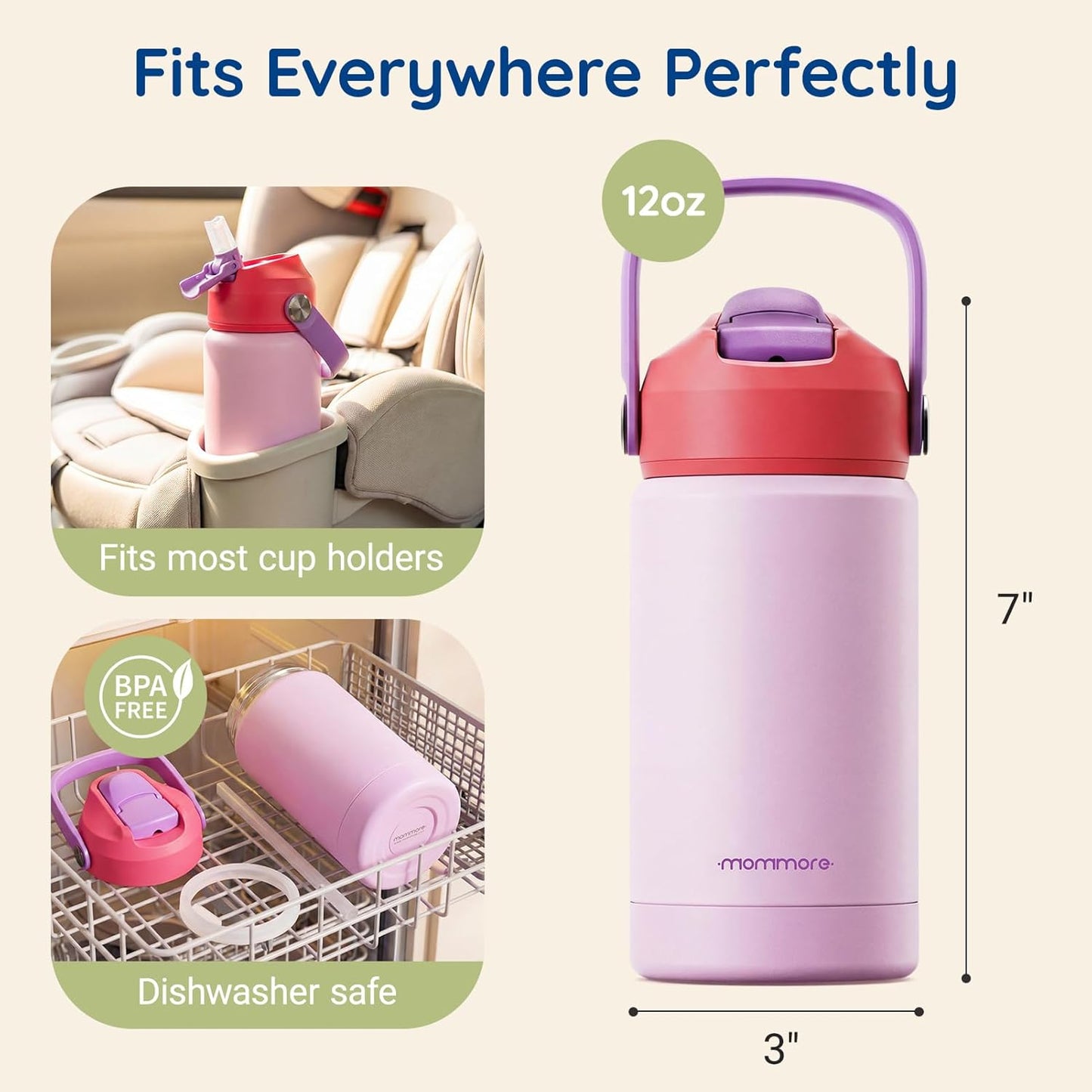 Mommore Kids Water Bottle - 12 oz Insulated Stainless Steel, Leakproof & BPA-Free, Green