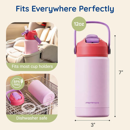 Mommore Kids Water Bottle - 12 oz Insulated Stainless Steel, Leakproof & BPA-Free, Green