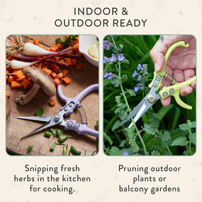 Modern Sprout Pruning Shears - Lightweight Herb Snipping Scissors with Easy Lock & Carbon Steel Blade (Green)