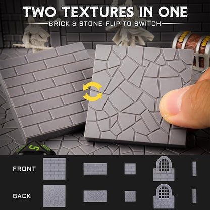 CZYY Magnetic Dungeon Tiles Set – 58 PCS Modular &amp Paintable Terrain Kit with Double-Sided Textured Floors Doors &amp Windows – Build 3D Battle Maps for DND Wargames &amp Tabletop RPGs (Basic