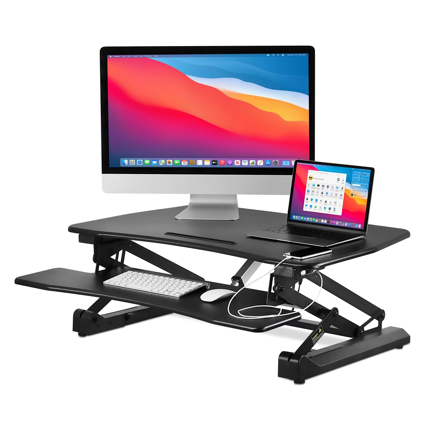 Mount-It! Electric Standing Desk Converter 35.4" Quick Sit Stand Desk Riser, Computer Workstation Motorized Easy Convertor with Built-in USB Charging Port, Ergonomic Height Adjustable in Black