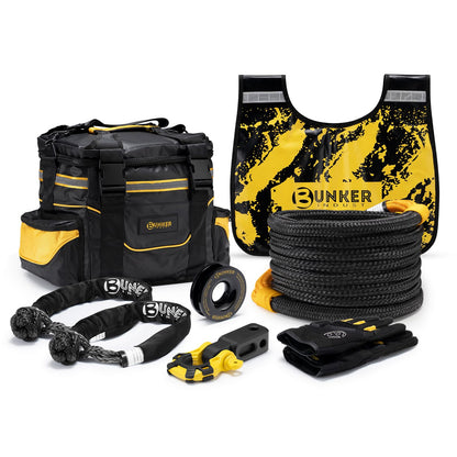 BUNKER INDUST Recovery Kit, 1"×30ft Kinetic Recovery Rope + 2 Soft Shackles + Recovery Ring+ Shackle Hitch Receiver + Winch Dampener+ Gloves+ Carry Bag, Off Road 4x4 Recovery Gear Winch Accessories