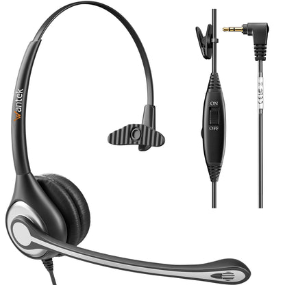 Wantek 2.5mm Telephone Headset with Mic Noise Cancelling, Office Phone Headset Compatible with AT&T ML17929 Panasonic Vtech RCA Uniden Cisco SPA Grandstream Polycom Cordless Dect Phones(A600F)