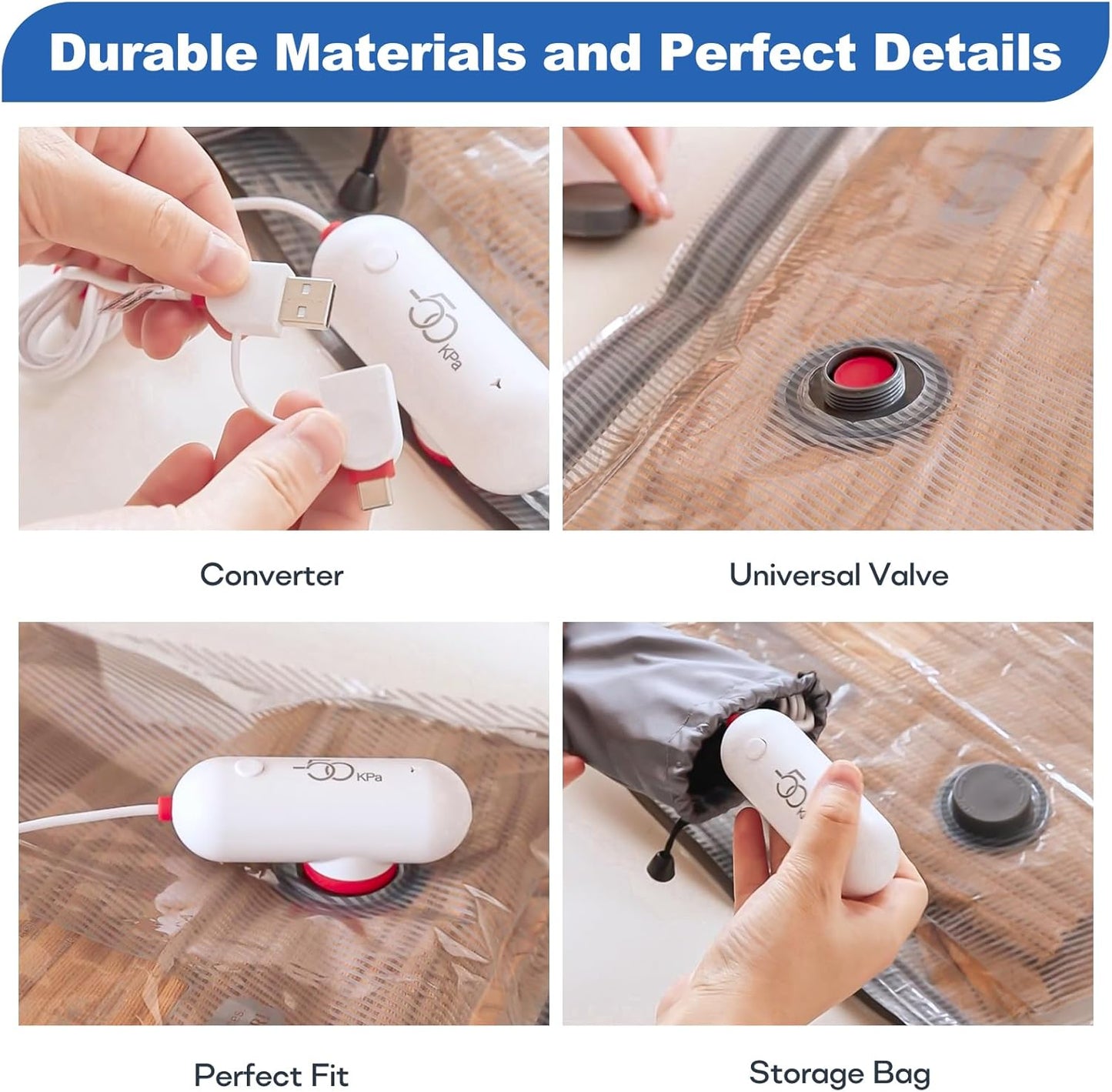 Vacbird Vacuum Storage Bags - 15 Pack Travel Size with USB Pump | Space Saver for Clothes