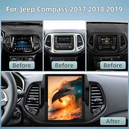 9.7 Inch Car Stereo for Jeep Compass 2017 2018 2019, 2+64G Android Touchscreen Radio with Wireless Carplay & Android Auto/WiFi/HiFi/GPS Navigation/Mirror Link/SWC, AHD Backup Camera
